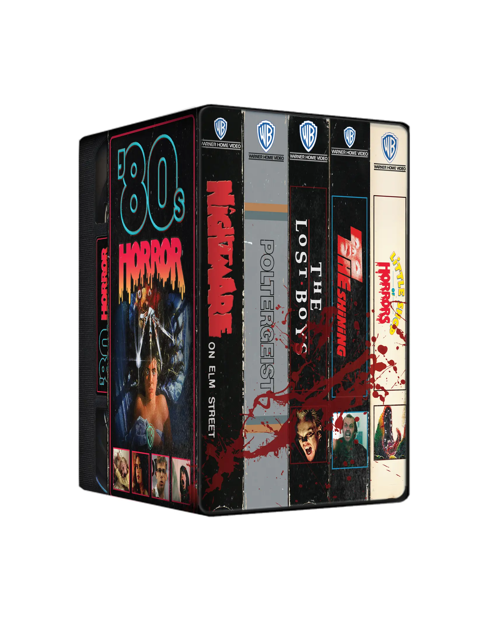 vhs bandkassette, filmreihe, horror, slasher, blutspritzer