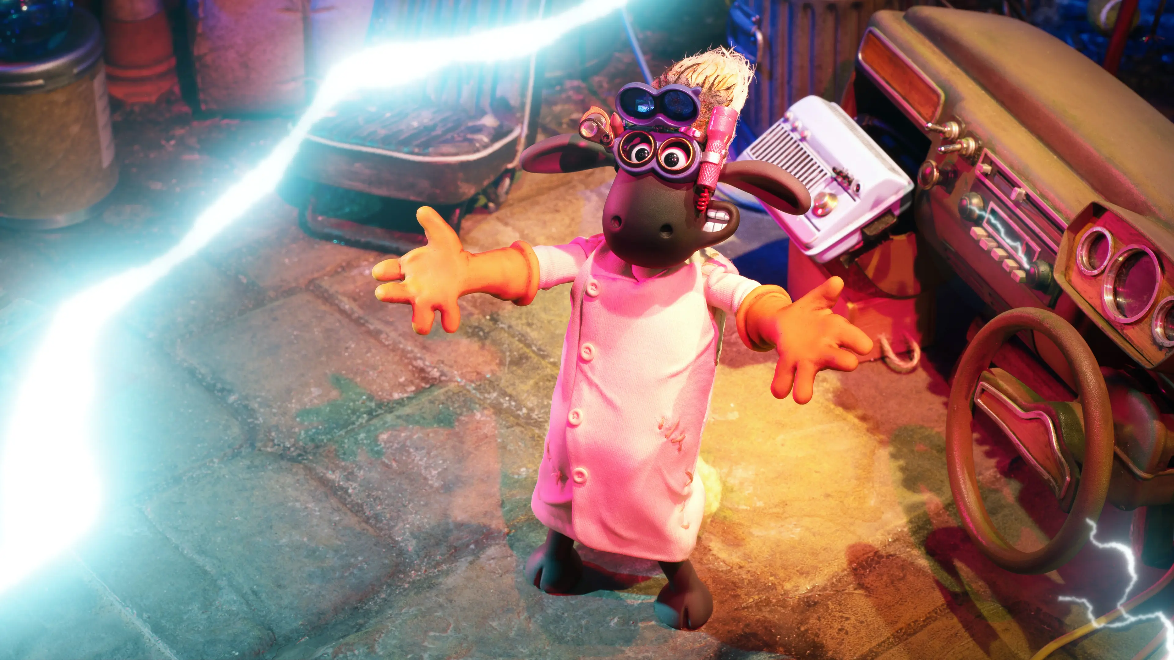 sprechendes tier, roboter pferd, pinkes outfit, lupenbrille, blitz energie