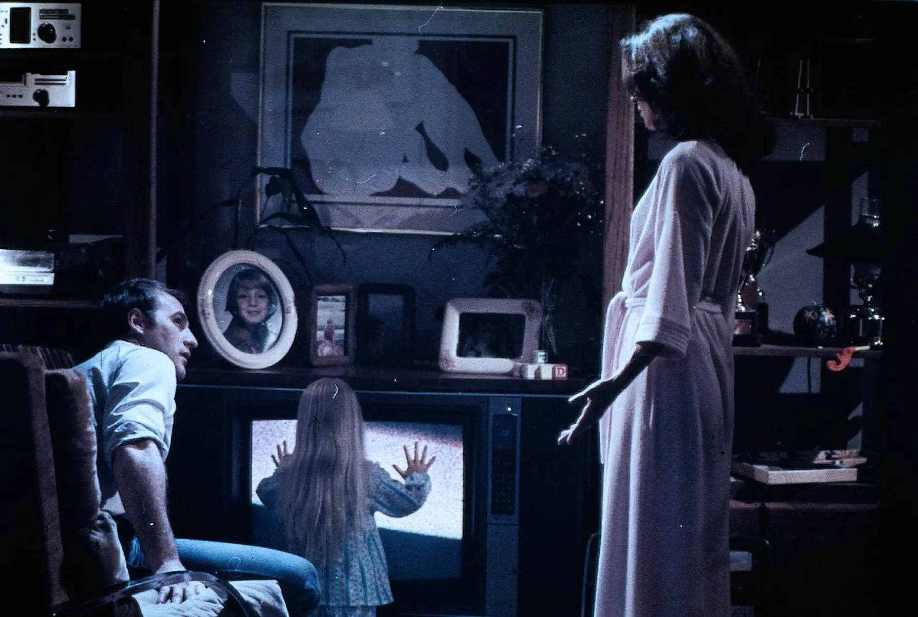 wohnzimmer, fernseher, vintage, familie, bademantel