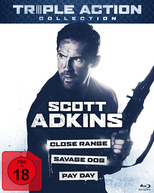 Scott Adkins Triple Action Collection (Blu-ray) Cover Werbung, Plakat, Schusswaffe, Mann, Person