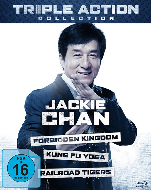 Jackie Chan Triple Action Collection (Blu-ray) Cover Werbung, Plakat, Erwachsener, Mann, Person