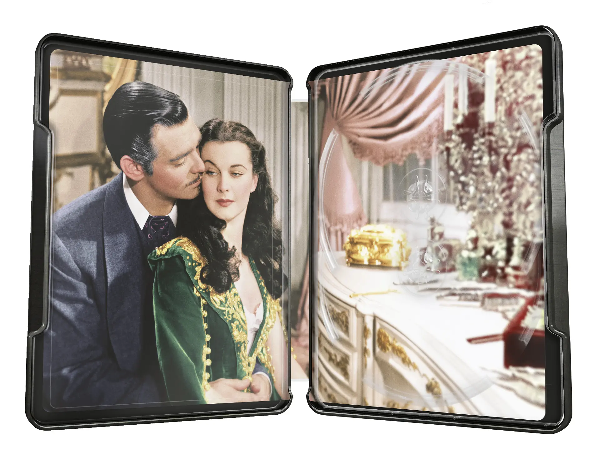 gefaltetes Bildschirmgerät, Dual-Display, Fotohalterung, Vintage-Bild, romantisches Paar