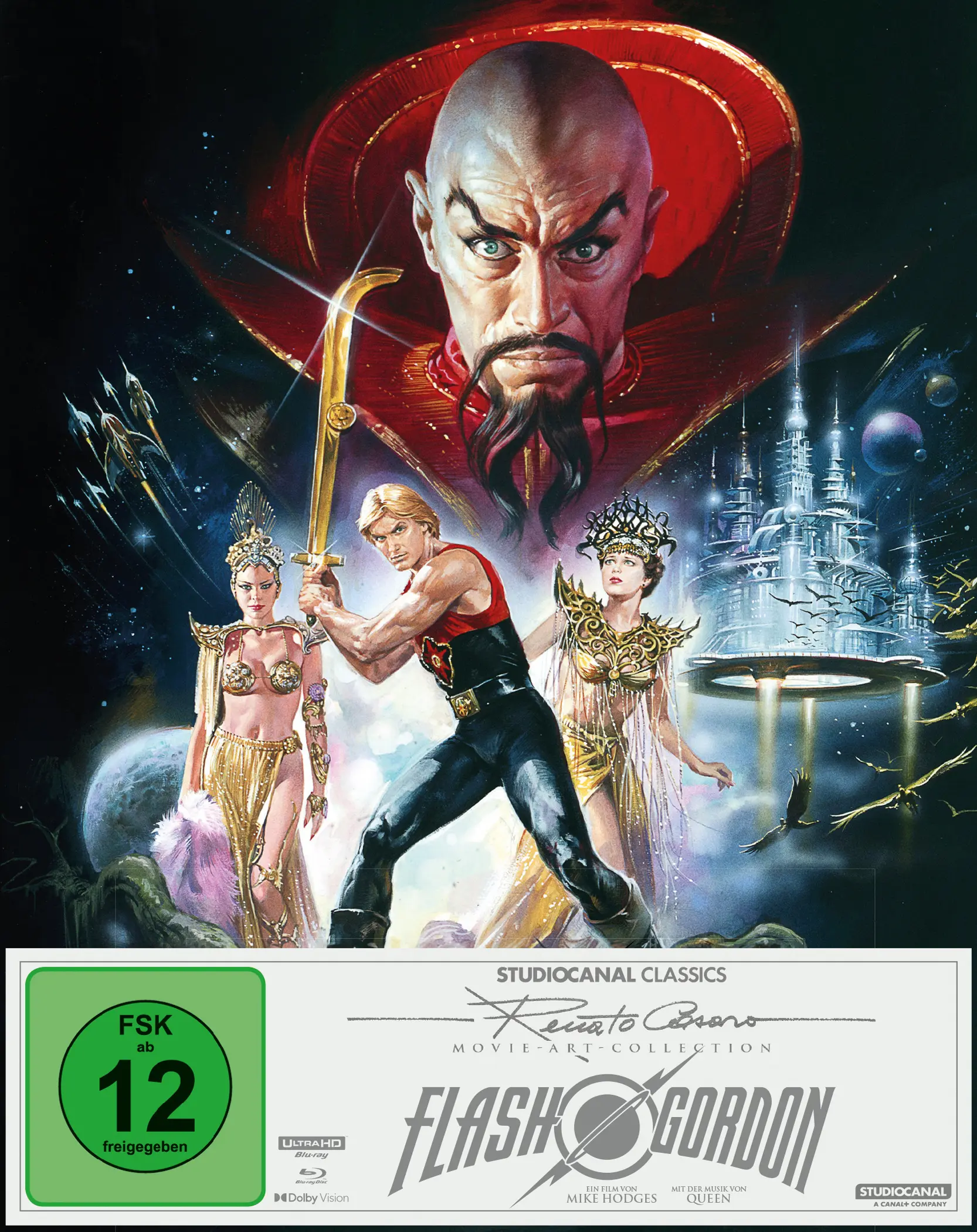Sci-Fi, Held, Schwert, kahlköpfiger Mann, futuristische Stadt