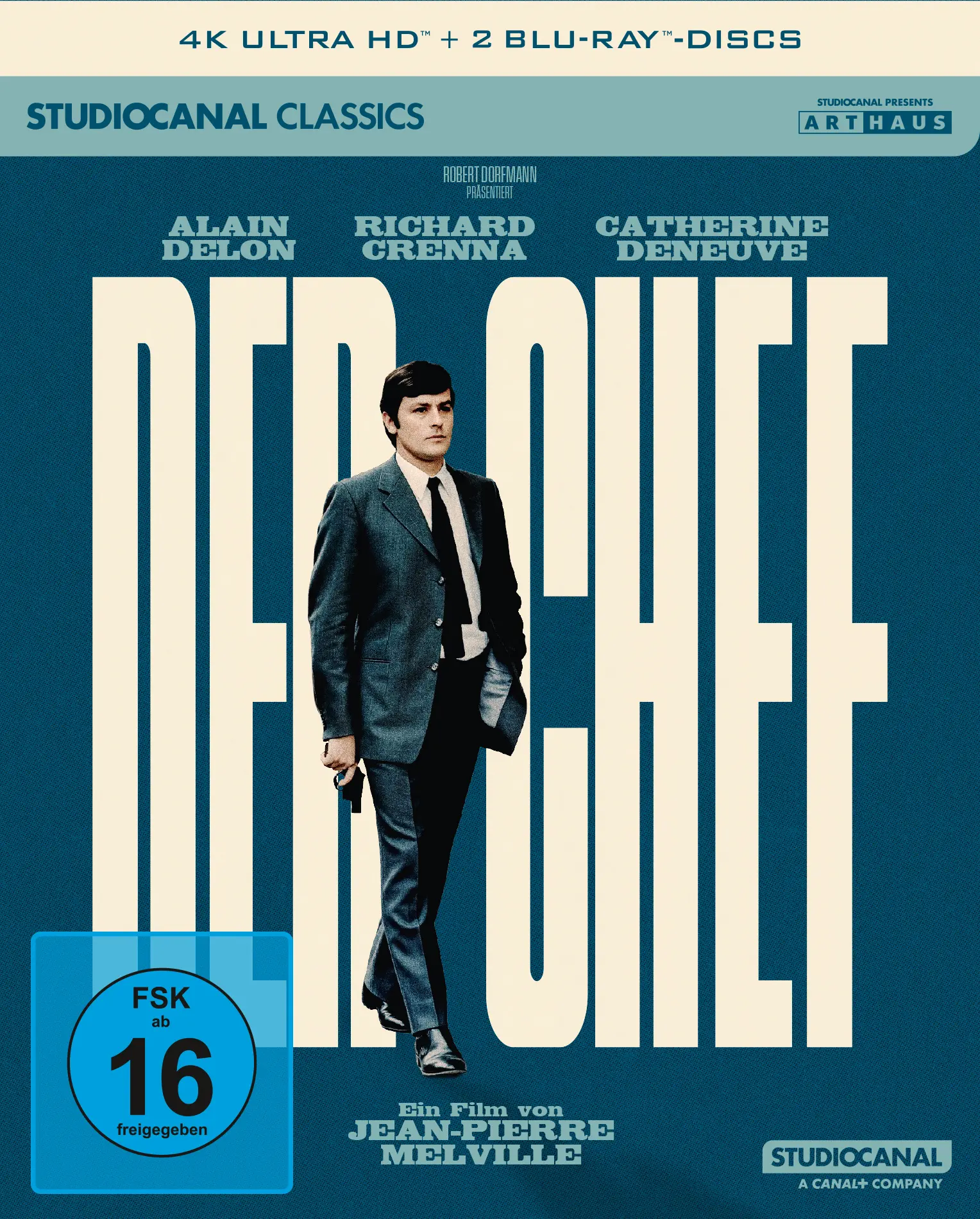 Filmposter, blaues Plakat, Anzug, Mann, französischer Film