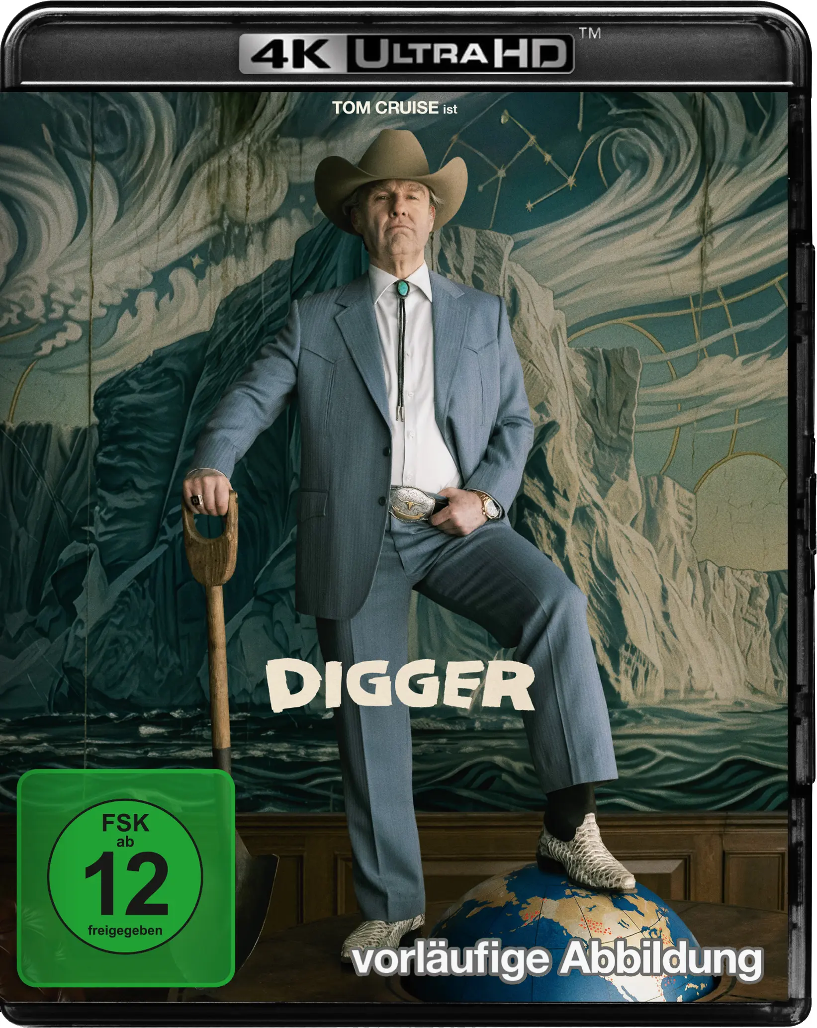 Mann, Anzug, Cowboy, Globus, Digger, 4K, Ultra HD, Plakat, Figur, Beschriftung